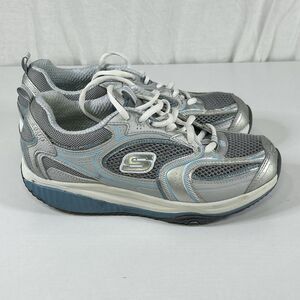 SKECHERS SHAPE UPS Womens 6 Gray Blue LEATHER rockers WALKING TONING SHOES